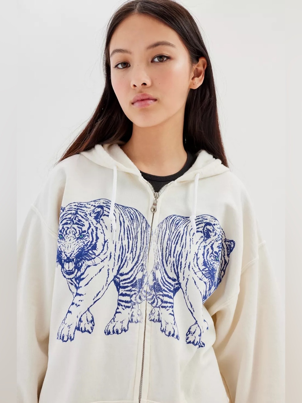 Project Social T for Urban Outfitters Twin Tiger Zip Up Hoodie Hooded Sweatshirt